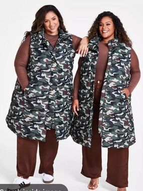 Nina Parker Camo Puffer Vest - Green/Multi